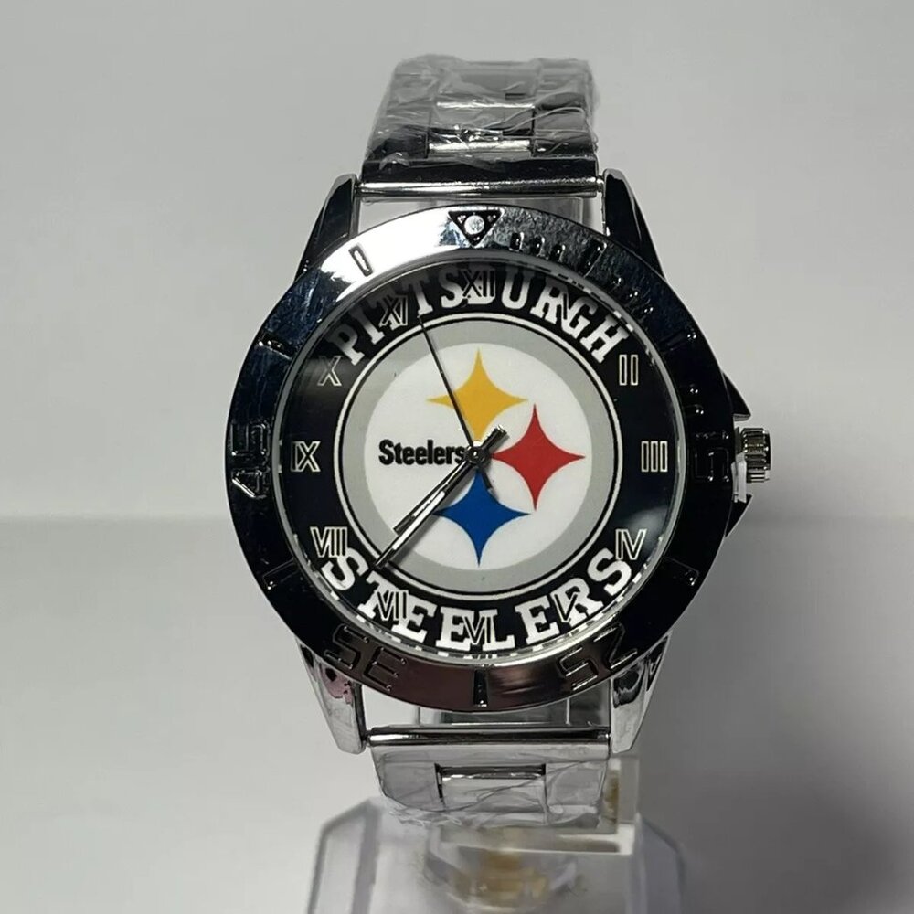 Pittsburgh Steelers NFL Team Logo Men's Stainless-Steel Silver Watch NEW